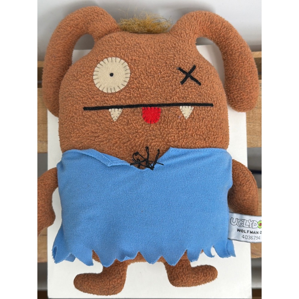 Uglydoll Wolfman Ox Plush Gund 2013 Universal Studios Brown Monster Blue Shirt - Picture 4 of 6